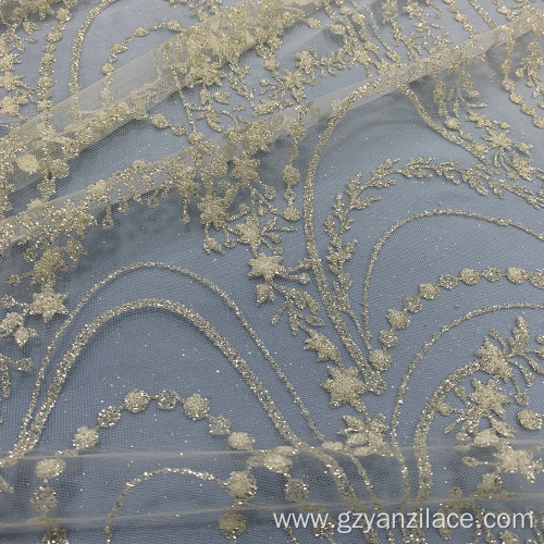 Off White Chemical Glitter Lace Mesh Fabric